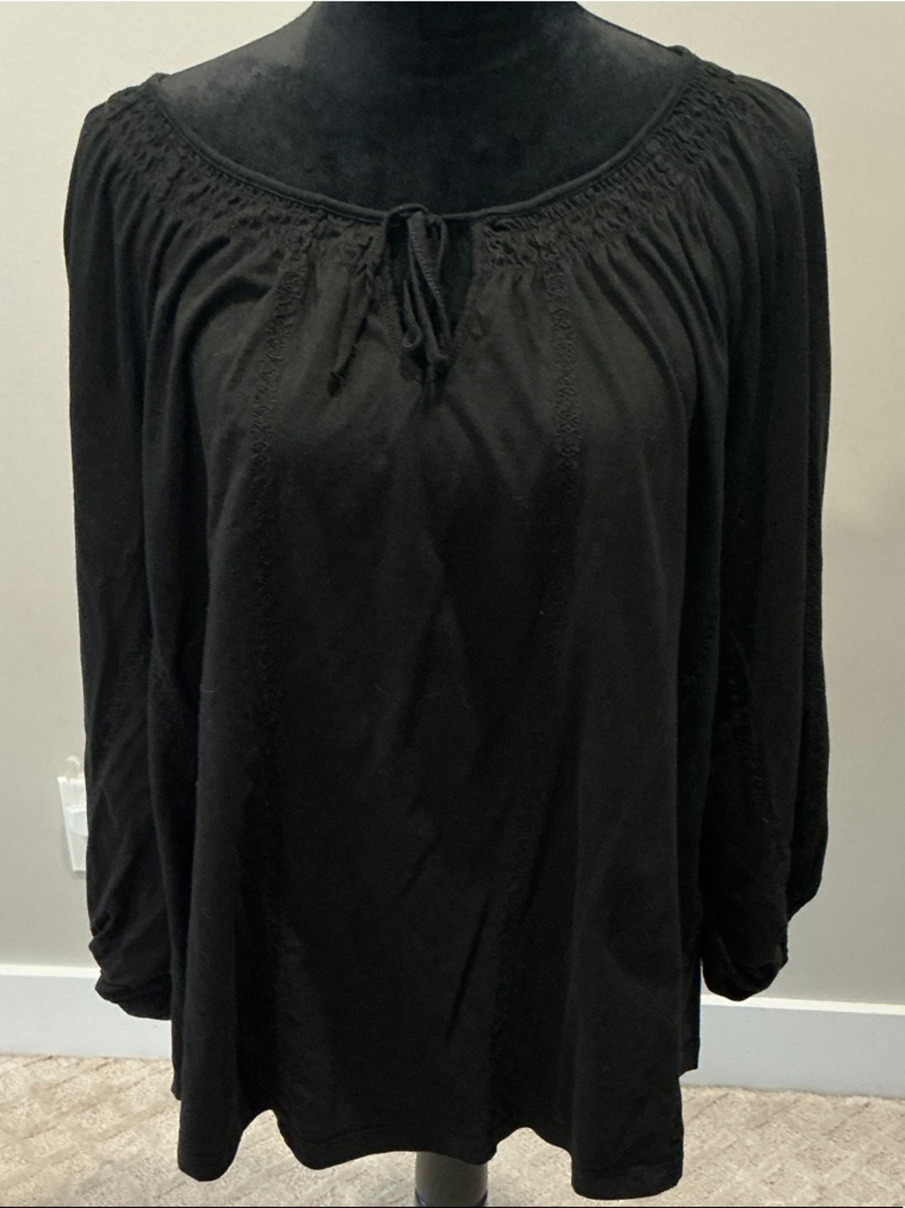 Lauren Ralph Lauren Black Smocked Scoop-Neck Tunic